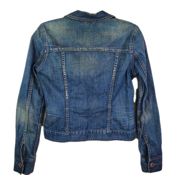 American Eagle Blue Jean Distressed Jacket Denim Trucker Women's Sz Small - Picture 7 of 10
